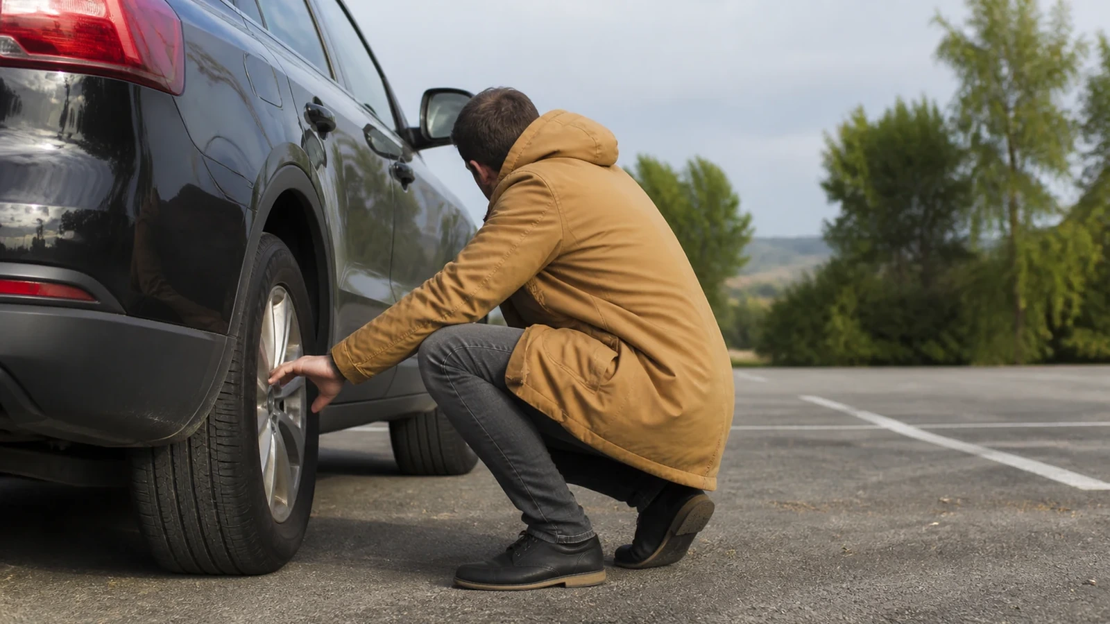 Contrôle d’un pneu avant un trajet routier