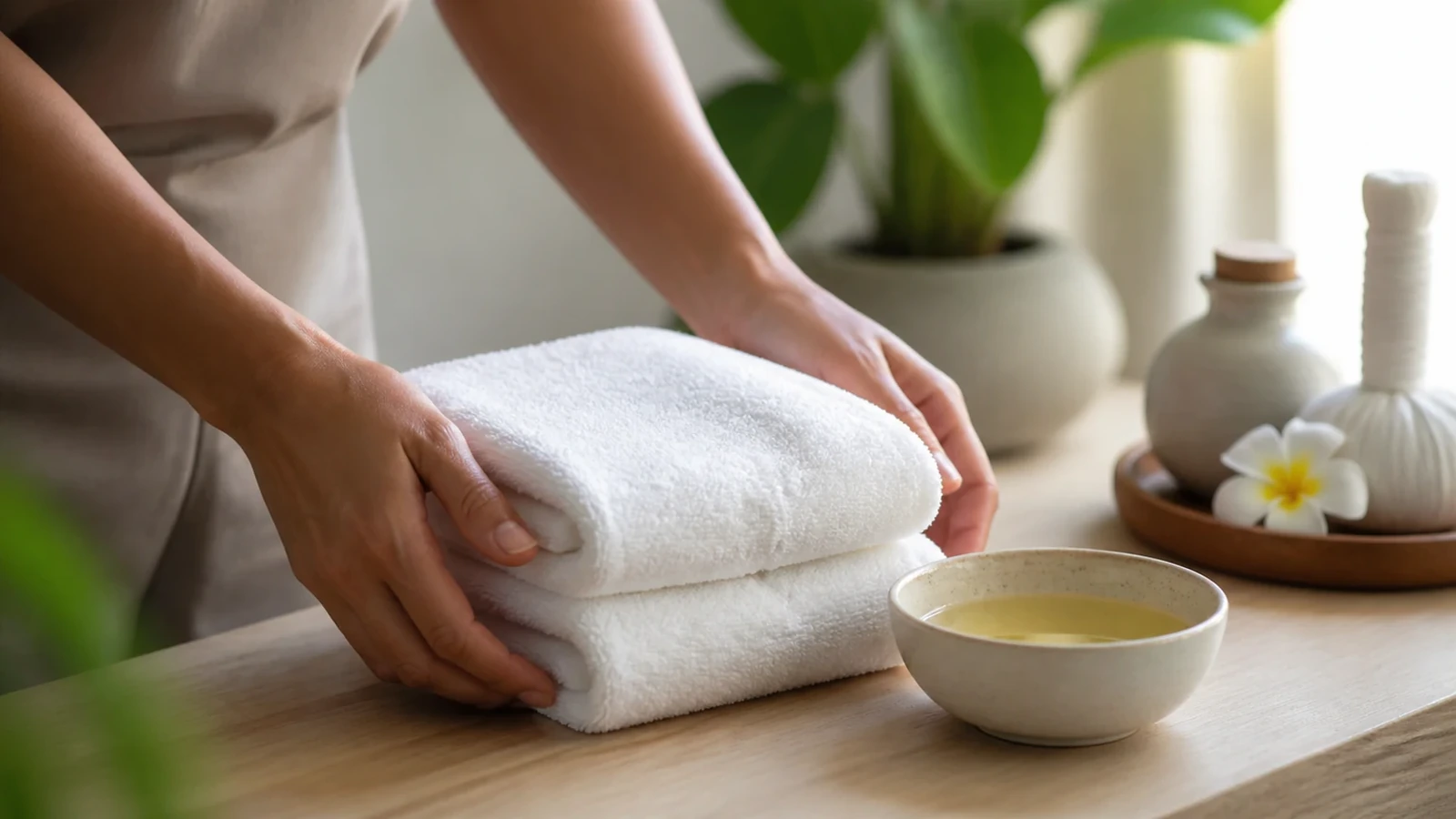 Préparation sobre de linge et d’huile de massage