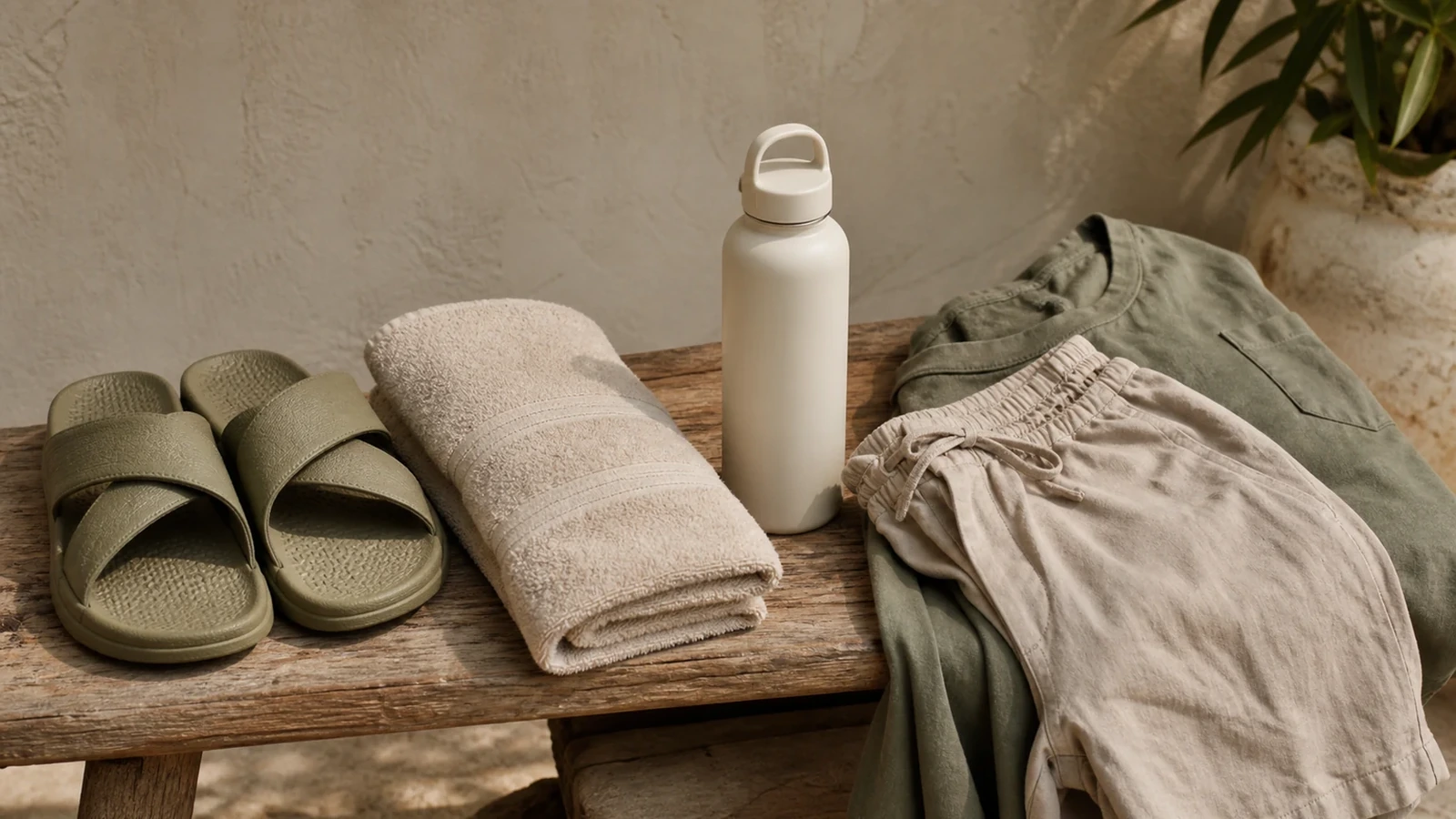 Sac préparé pour un séjour thermal avec effets pratiques