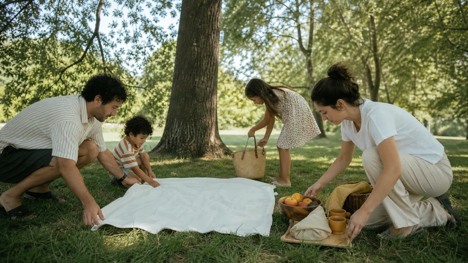 Pique-nique simple préparé à l’ombre pendant les vacances